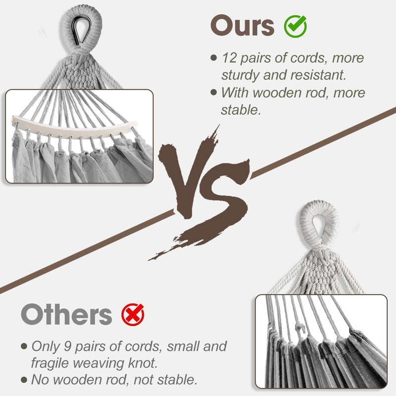 MOSFiATA Backyard Hammock with Tassels Max 500lbs Canvas Fabric Bohemian Style with Thickened Rope and Carry Bag for Outdoor, Garden, Patio, Wedding Decor (Gray) - Image 3